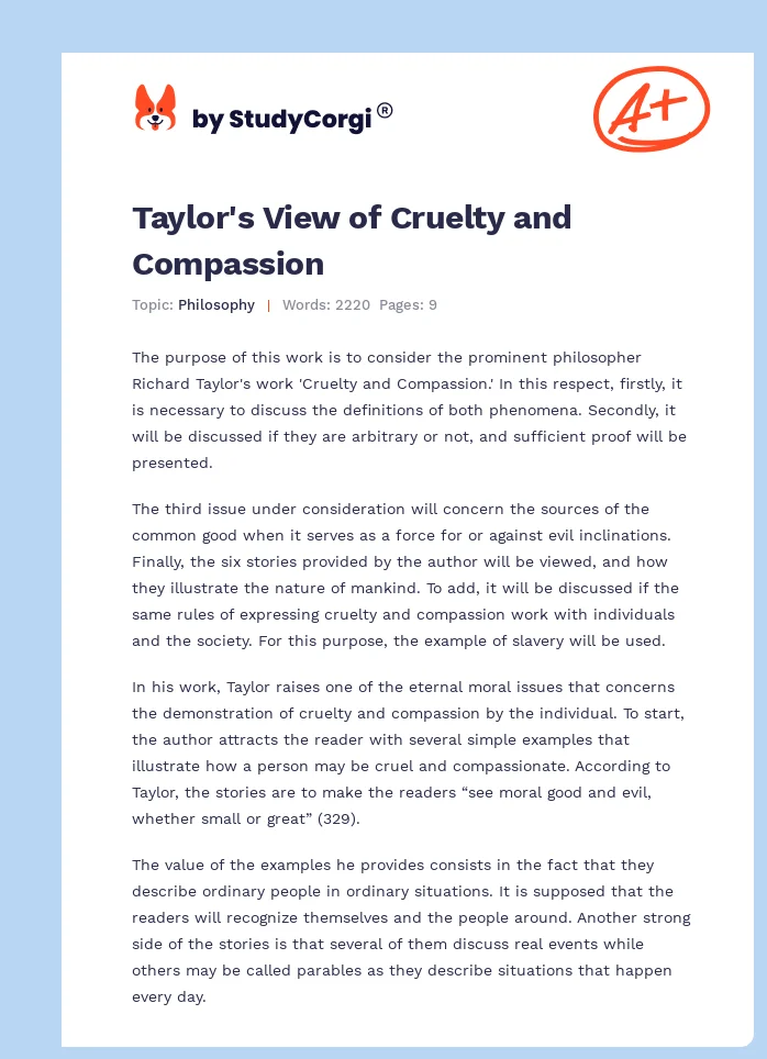 Taylor's View of Cruelty and Compassion. Page 1