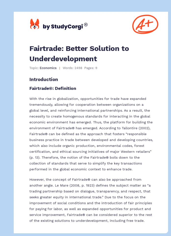Fairtrade: Better Solution to Underdevelopment. Page 1