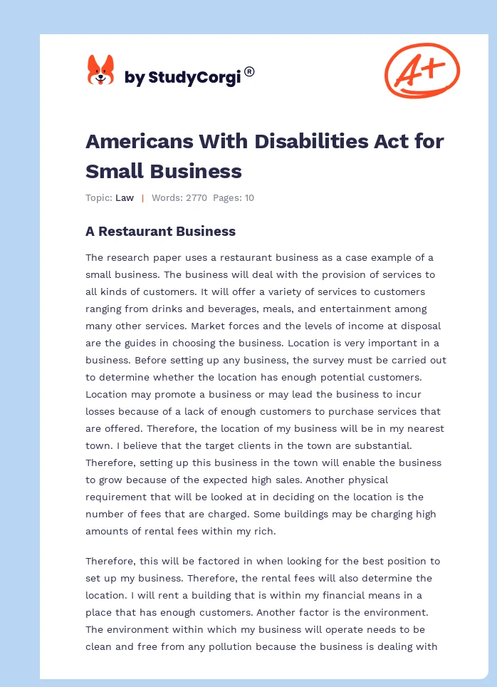 Americans With Disabilities Act for Small Business. Page 1