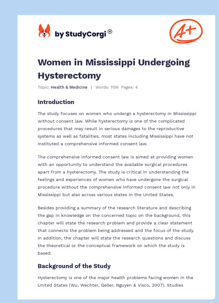 Women in Mississippi Undergoing Hysterectomy. Page 1