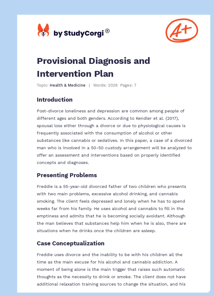 Provisional Diagnosis and Intervention Plan. Page 1