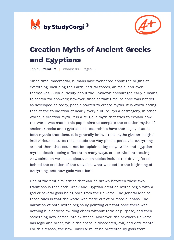 Creation Myths of Ancient Greeks and Egyptians. Page 1