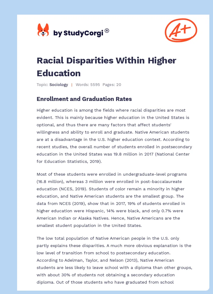 Racial Disparities Within Higher Education. Page 1