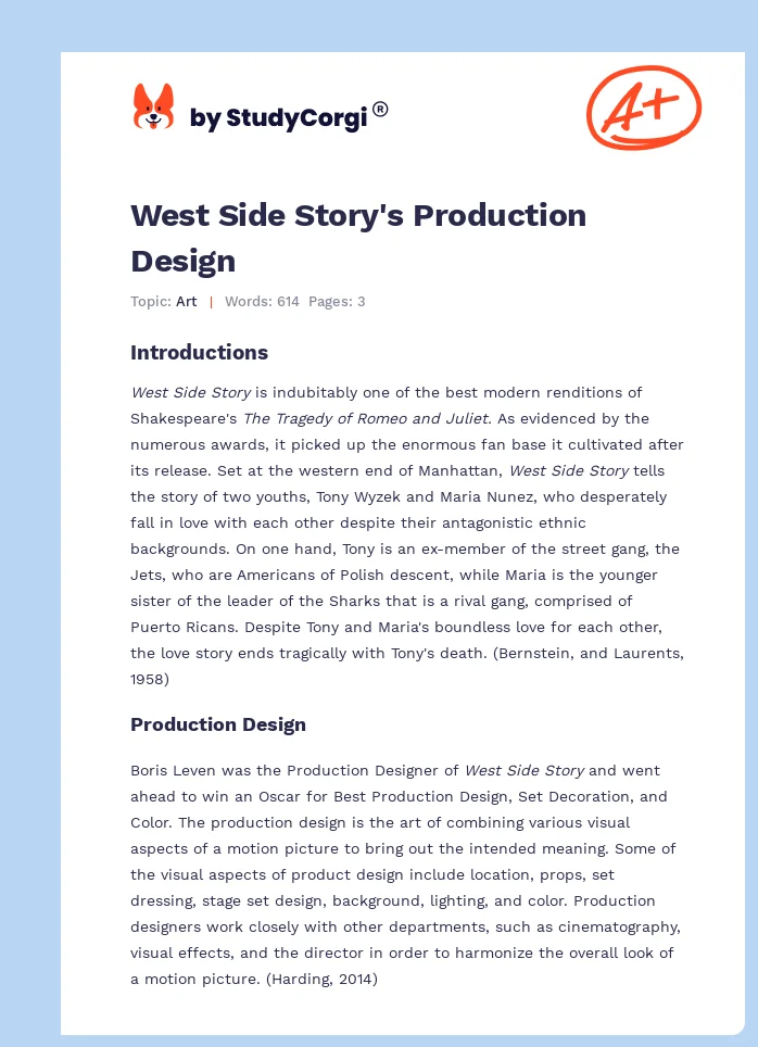 West Side Story's Production Design. Page 1