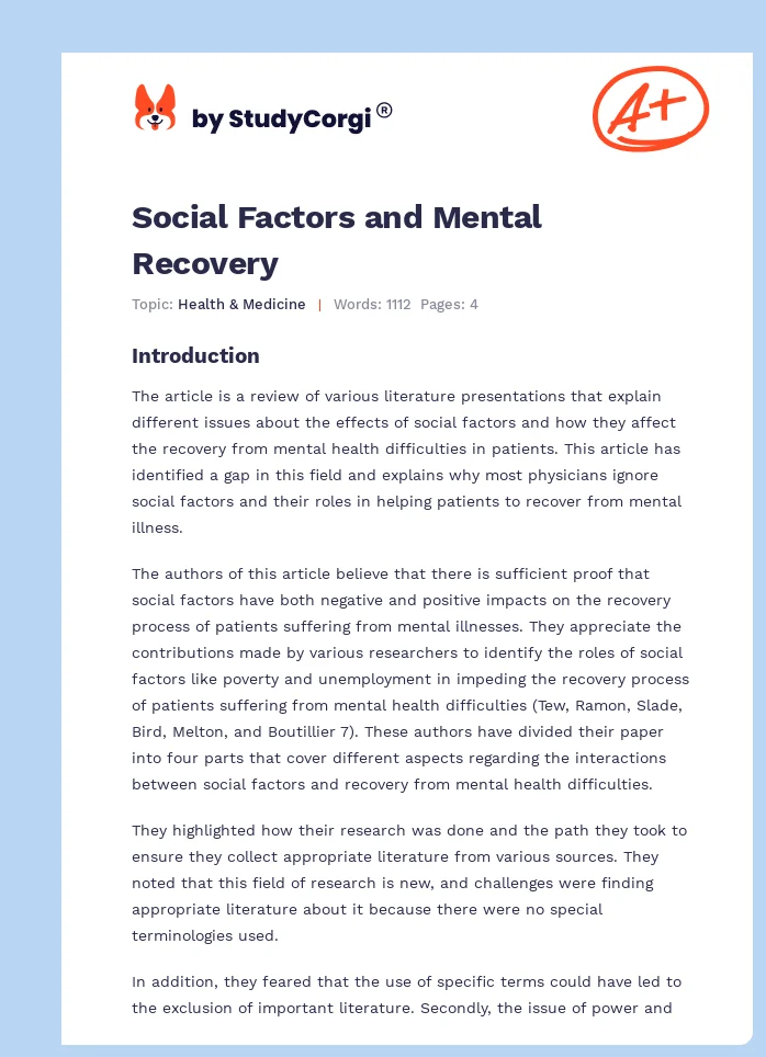 Social Factors and Mental Recovery. Page 1