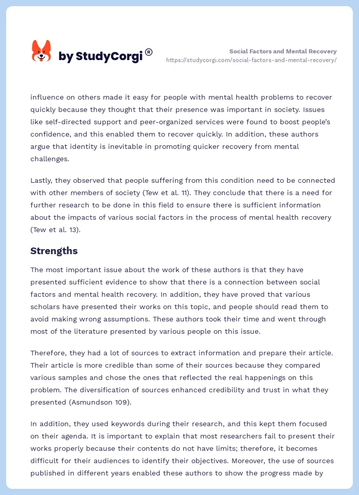 Social Factors and Mental Recovery. Page 2