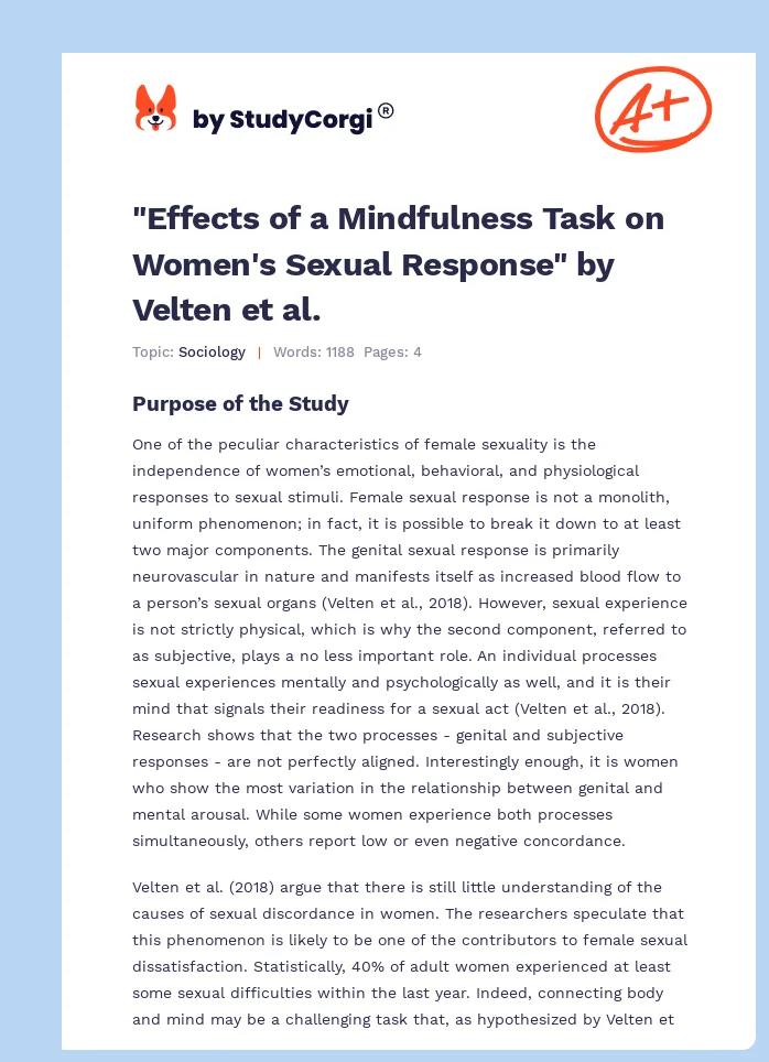 "Effects of a Mindfulness Task on Women's Sexual Response" by Velten et al.. Page 1