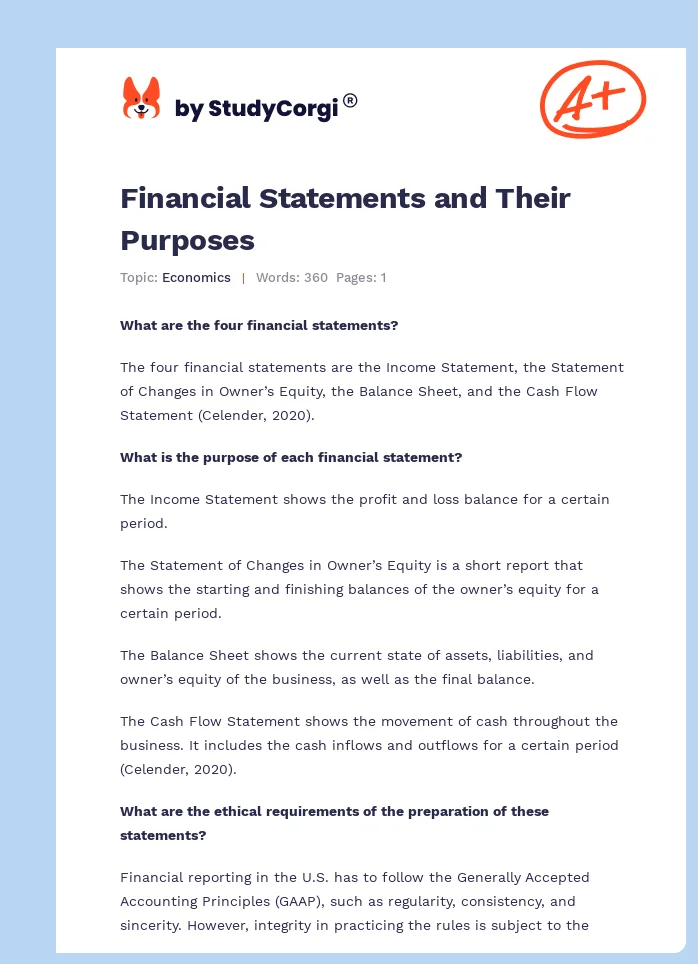 Financial Statements and Their Purposes. Page 1