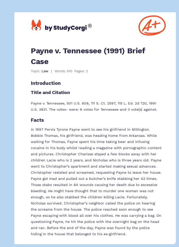 Payne v. Tennessee (1991) Brief Case. Page 1