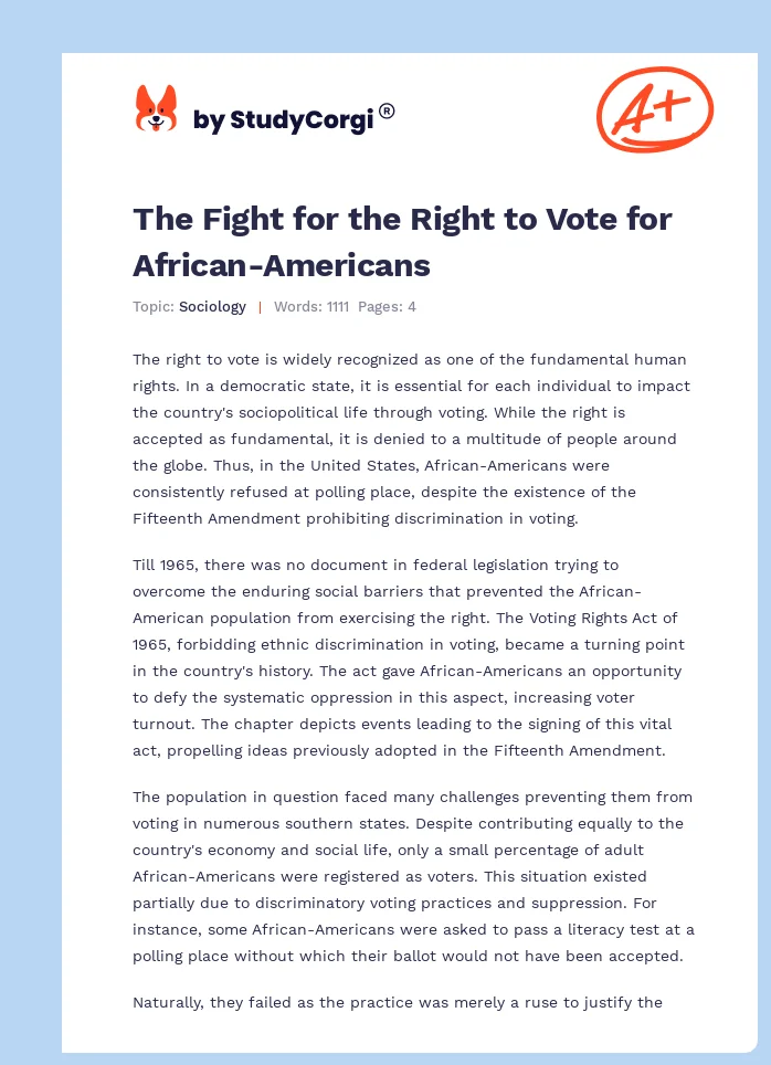 The Fight for the Right to Vote for African-Americans. Page 1