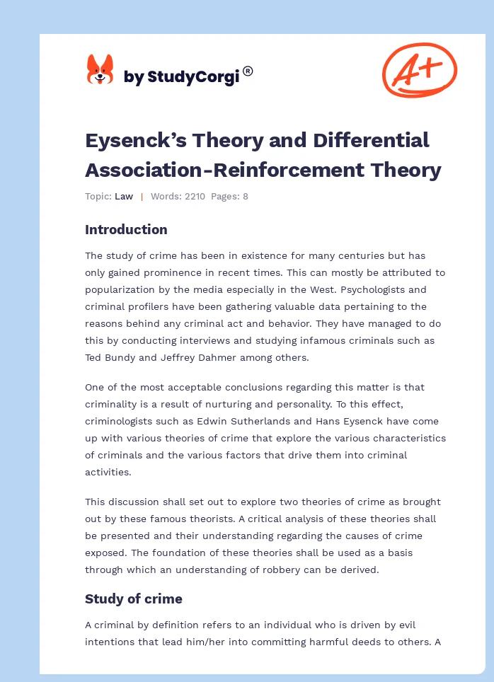 Eysenck’s Theory and Differential Association-Reinforcement Theory. Page 1