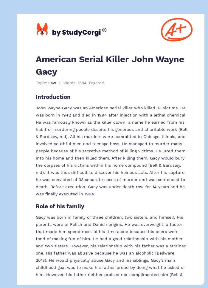 American Serial Killer John Wayne Gacy. Page 1