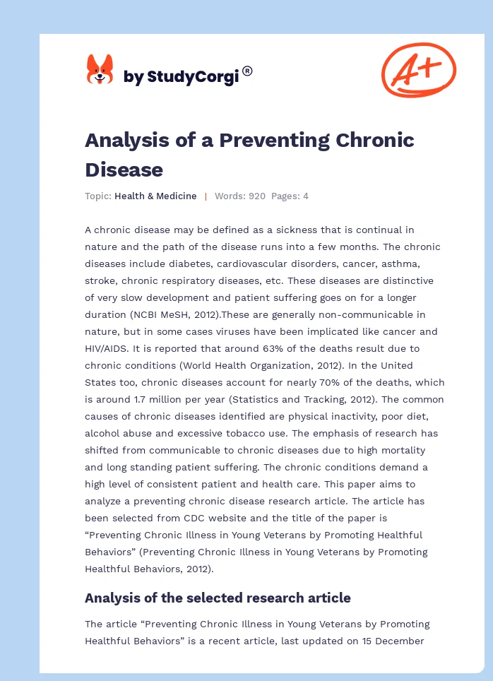 Analysis of a Preventing Chronic Disease. Page 1