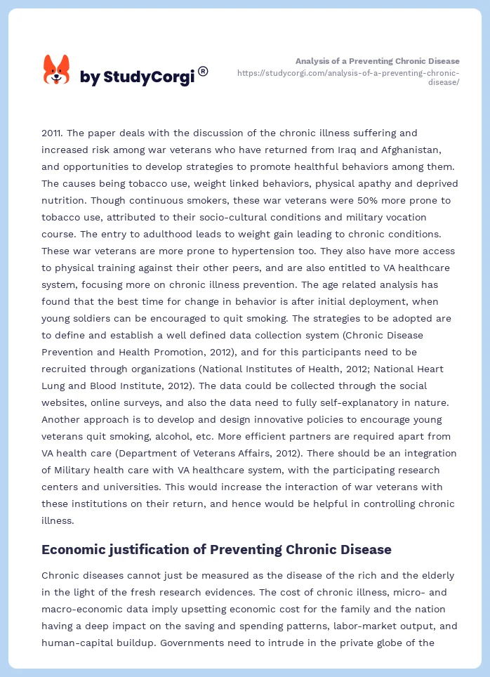 Analysis of a Preventing Chronic Disease. Page 2