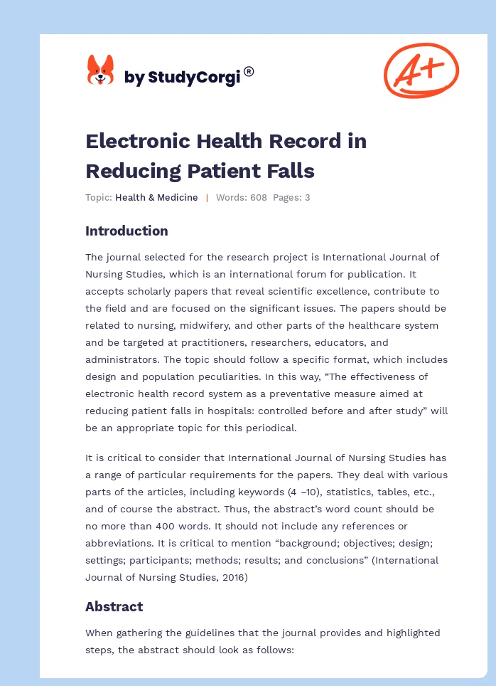 Electronic Health Record in Reducing Patient Falls. Page 1