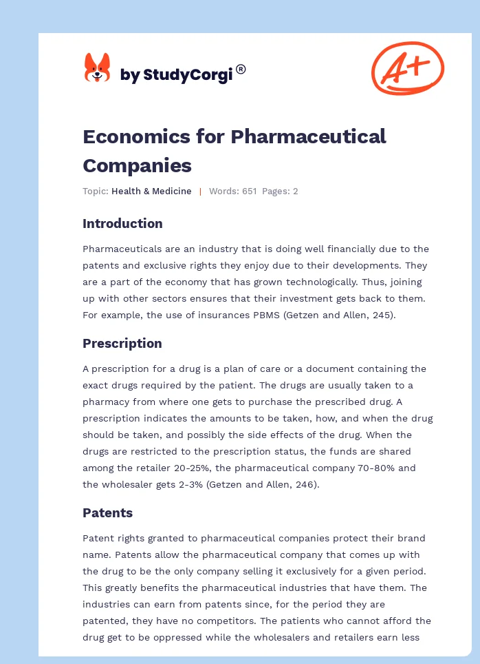 Economics for Pharmaceutical Companies. Page 1