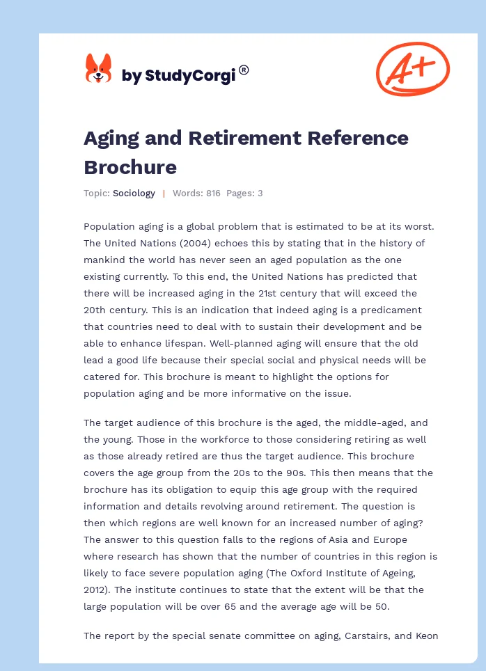 Aging and Retirement Reference Brochure. Page 1