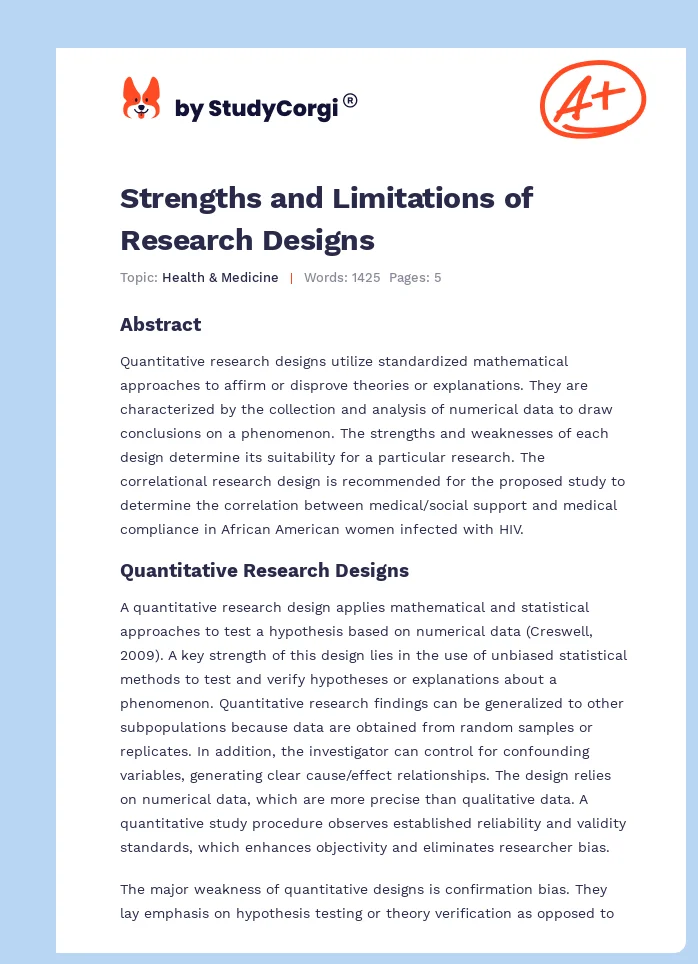 Strengths and Limitations of Research Designs. Page 1