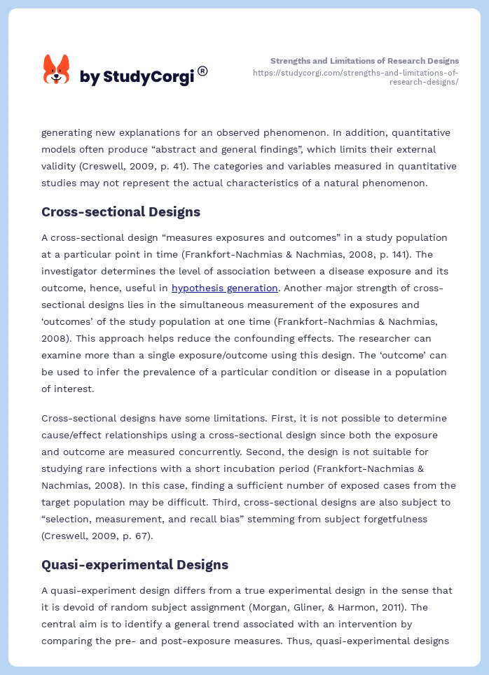 Strengths and Limitations of Research Designs. Page 2