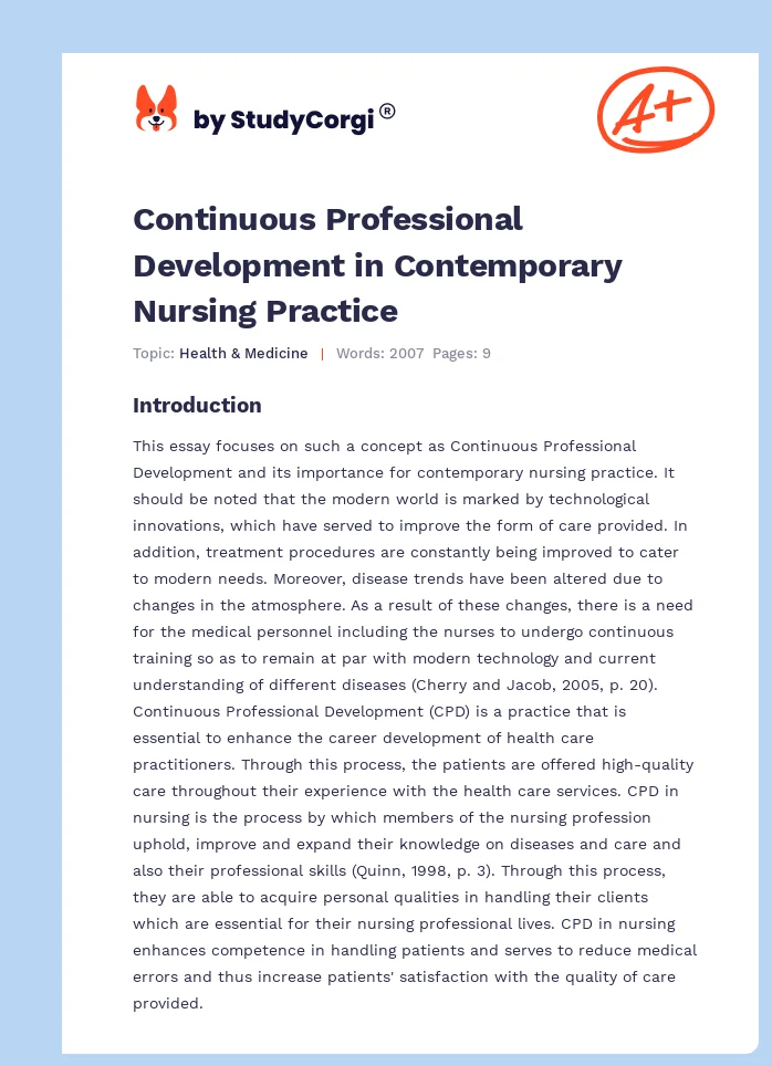 Continuous Professional Development in Contemporary Nursing Practice. Page 1