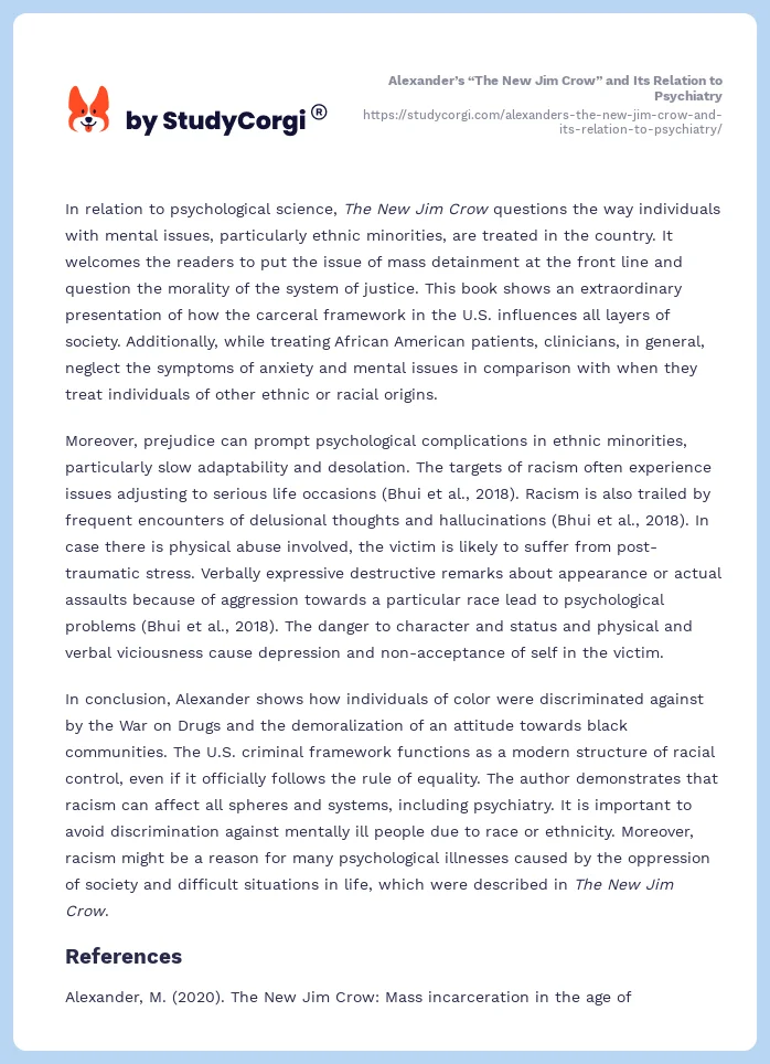 Alexander’s “The New Jim Crow” and Its Relation to Psychiatry. Page 2