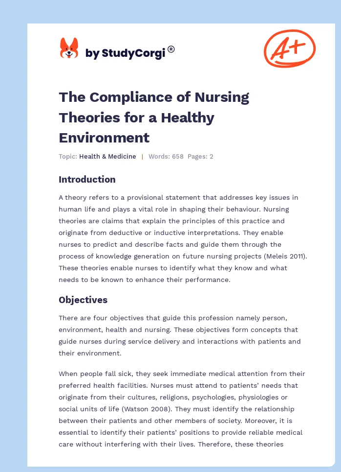 The Compliance of Nursing Theories for a Healthy Environment. Page 1