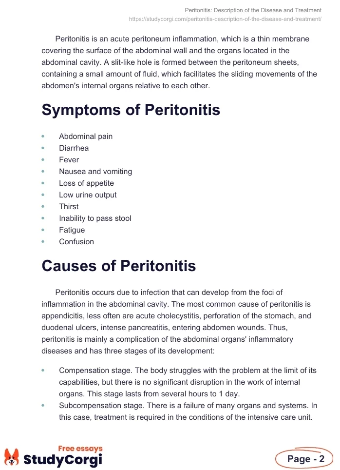 Peritonitis: Description of the Disease and Treatment. Page 2