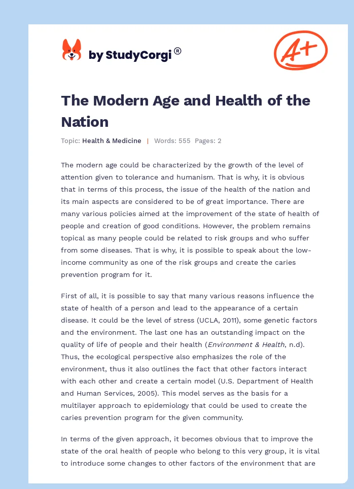 The Modern Age and Health of the Nation. Page 1