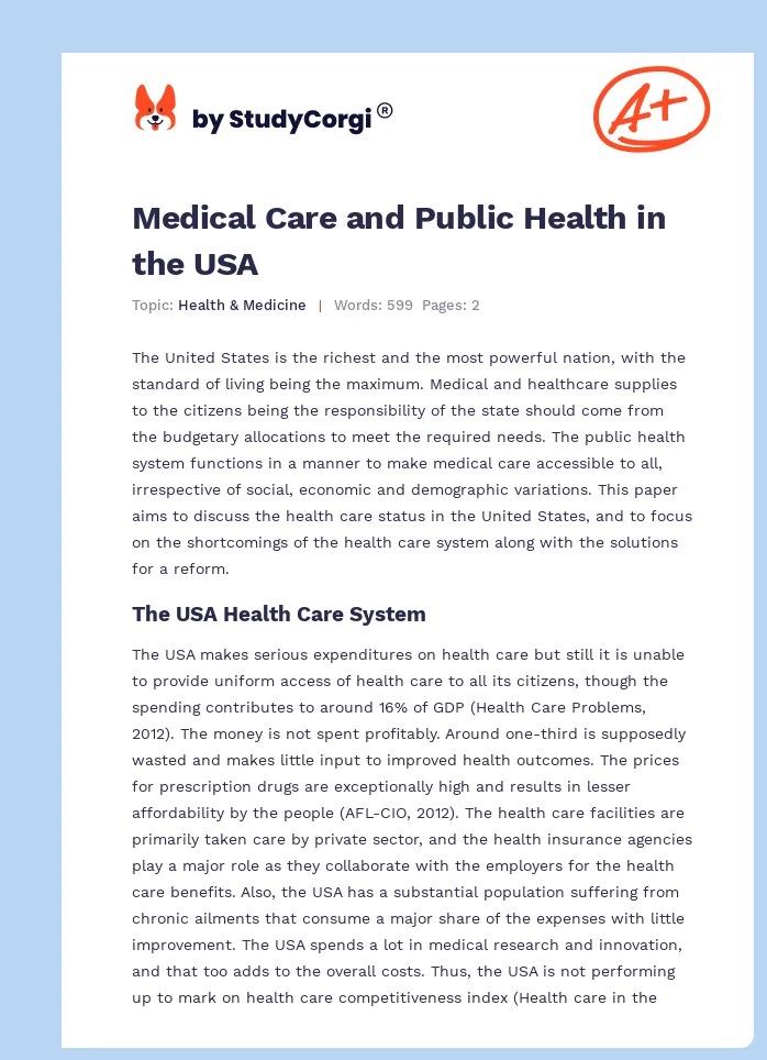 Medical Care and Public Health in the USA. Page 1