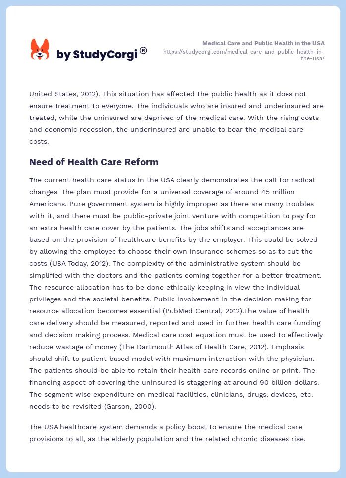 Medical Care and Public Health in the USA. Page 2