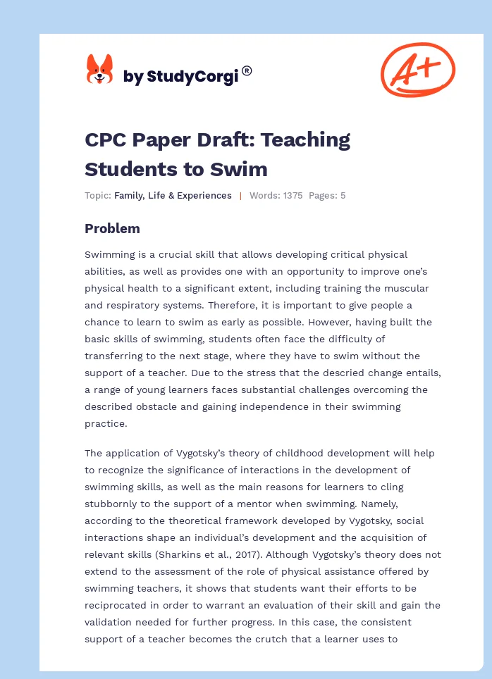 CPC Paper Draft: Teaching Students to Swim. Page 1