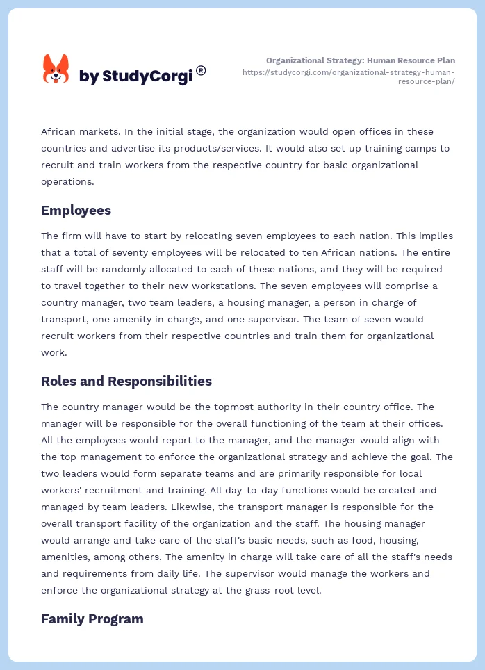 Organizational Strategy: Human Resource Plan. Page 2