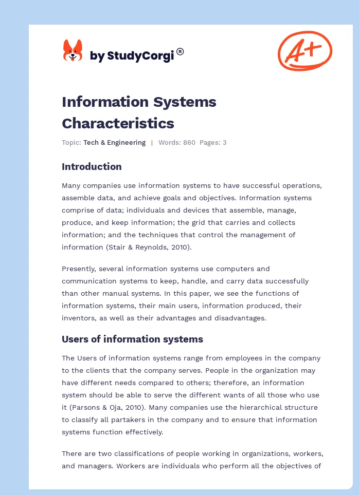 Information Systems Characteristics. Page 1