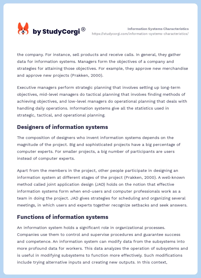 Information Systems Characteristics. Page 2