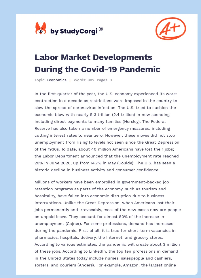Labor Market Developments During the Covid-19 Pandemic. Page 1