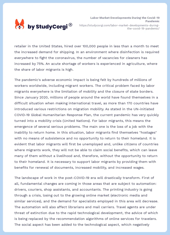 Labor Market Developments During the Covid-19 Pandemic. Page 2