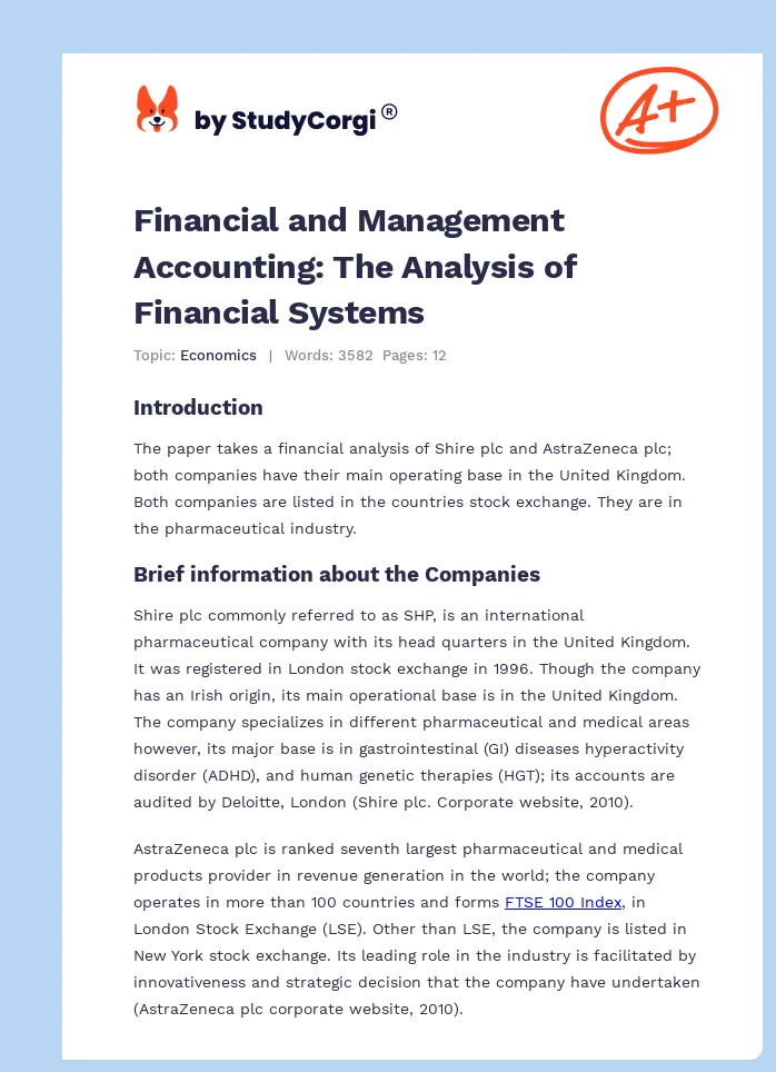 Financial and Management Accounting: The Analysis of Financial Systems. Page 1