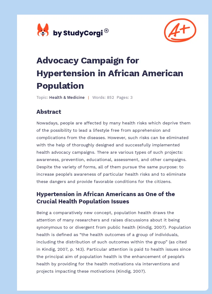 Advocacy Campaign for Hypertension in African American Population. Page 1