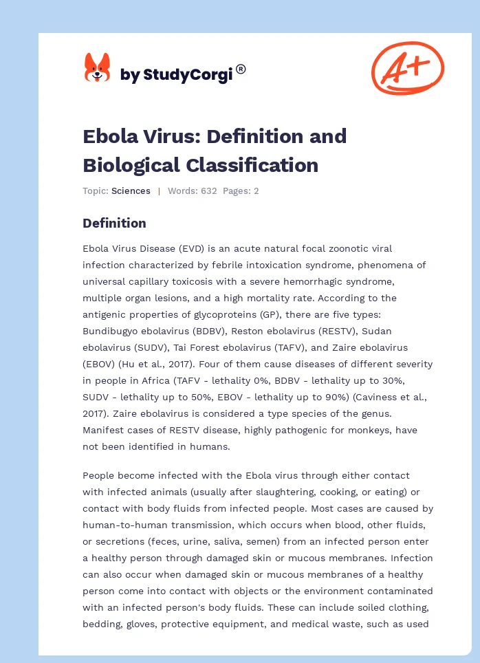 Ebola Virus: Definition and Biological Classification. Page 1
