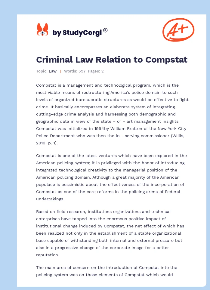 Criminal Law Relation to Compstat. Page 1