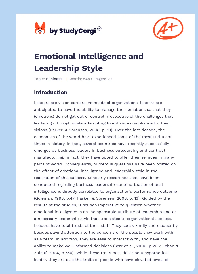 Emotional Intelligence and Leadership Style. Page 1