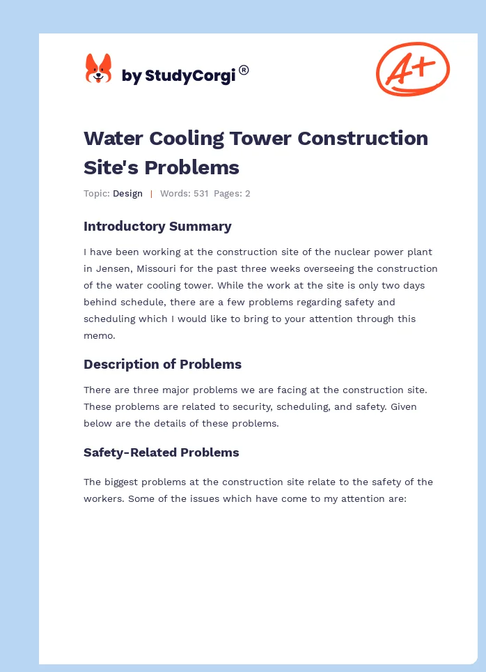 Water Cooling Tower Construction Site's Problems. Page 1