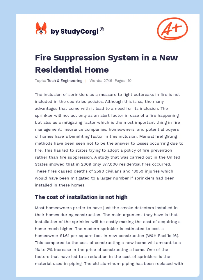 Fire Suppression System in a New Residential Home. Page 1