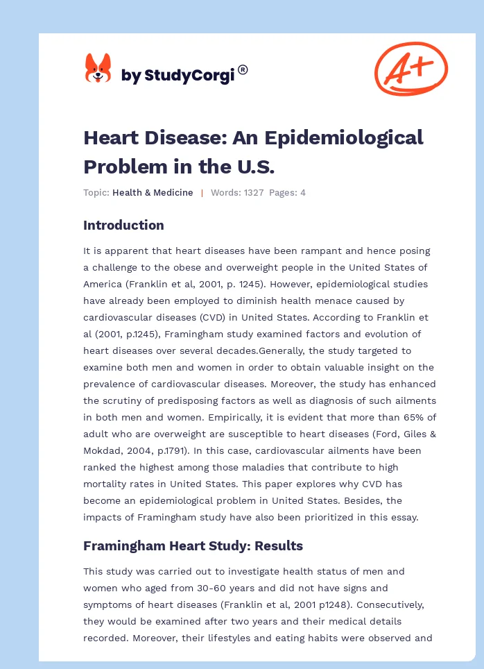 Heart Disease: An Epidemiological Problem in the U.S.. Page 1