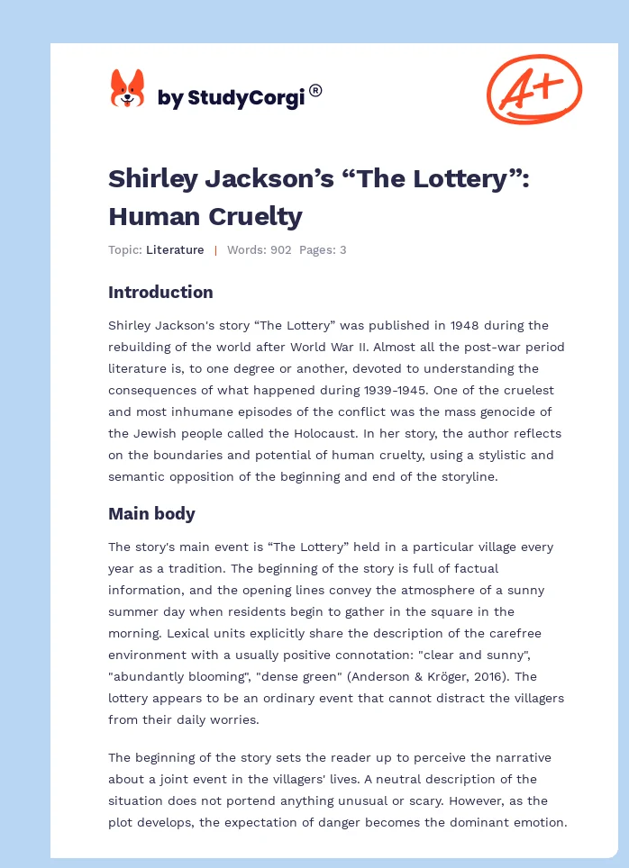 Shirley Jackson’s “The Lottery”: Human Cruelty. Page 1