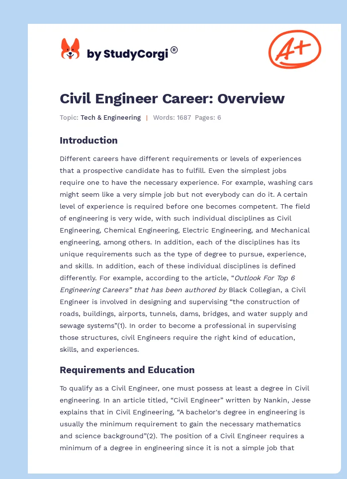 Civil Engineer Career: Overview. Page 1