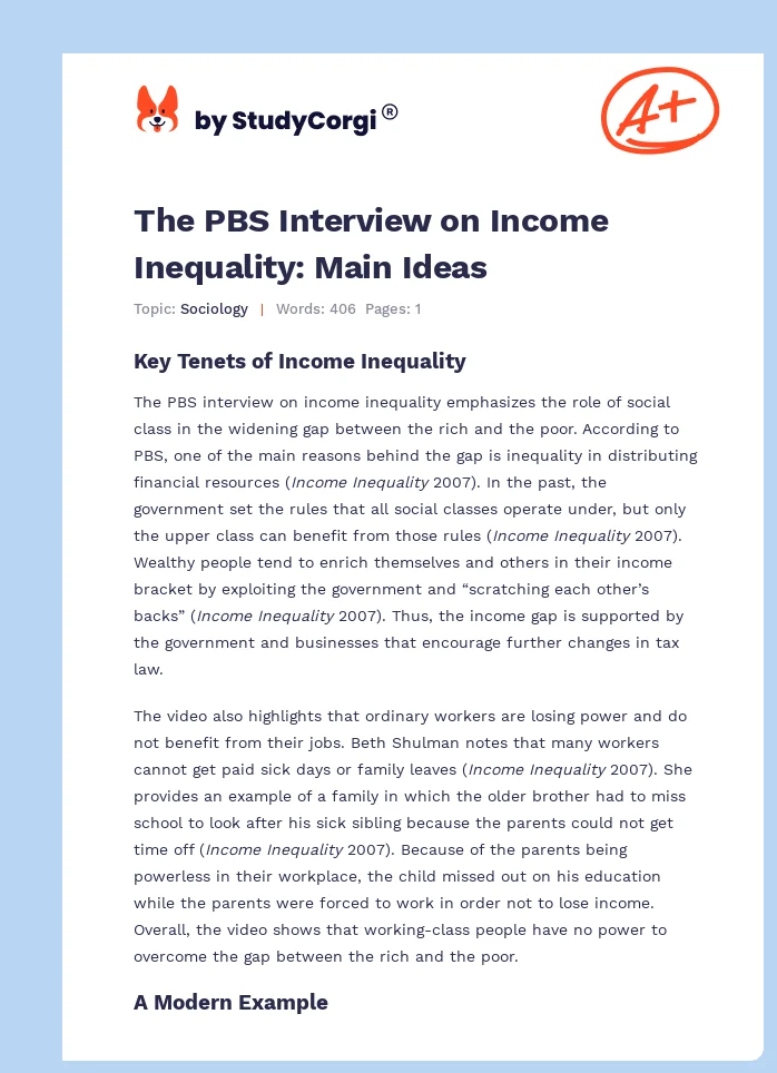 The PBS Interview on Income Inequality: Main Ideas. Page 1