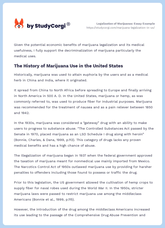 Legalization of Marijuanas: Essay Example. Page 2