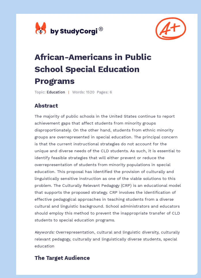 African-Americans in Public School Special Education Programs. Page 1