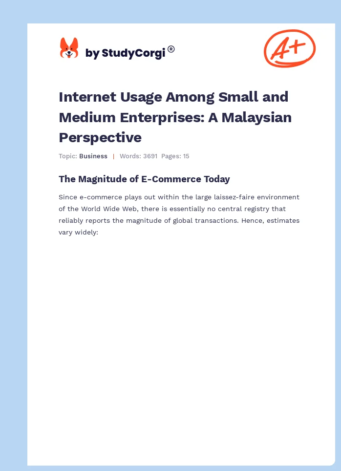 Internet Usage Among Small and Medium Enterprises: A Malaysian Perspective. Page 1